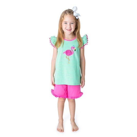 Applique Flamingo Girl's Short Set