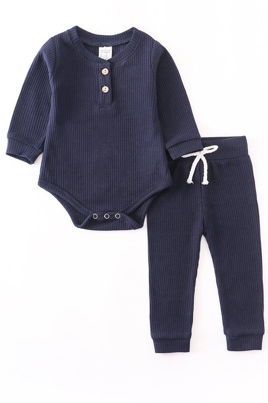 Navy Ribbed Romper Set