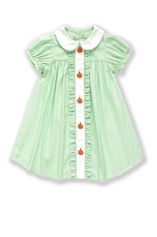 Smocked Green Plaid Pumpkin Dress