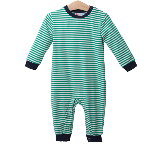 Green Striped Romper with Blue Lining