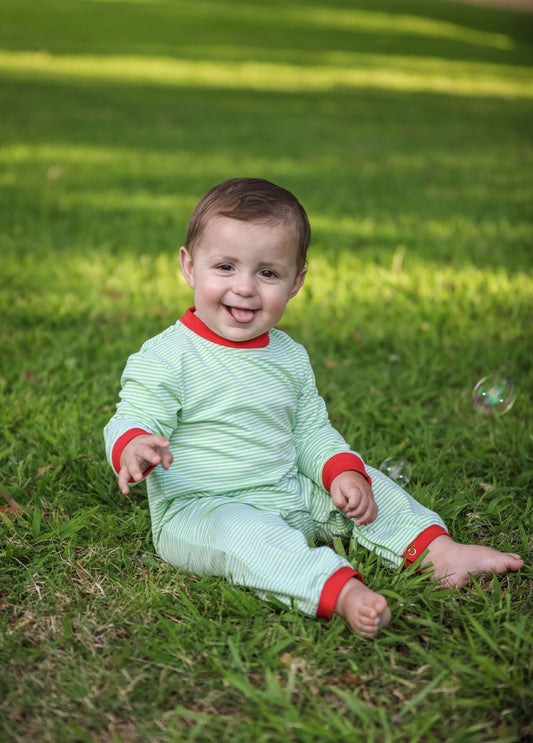 Green and Red Stripe Romper